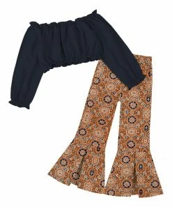 Promo 👏 Trend Blossoms Dark Navy Off-Shoulder Crop Top & Brown Floral Flare Pants - 👧 Girls 🧨 -Trend Blossoms-shop zu110724865 alt 2 tm1668627310