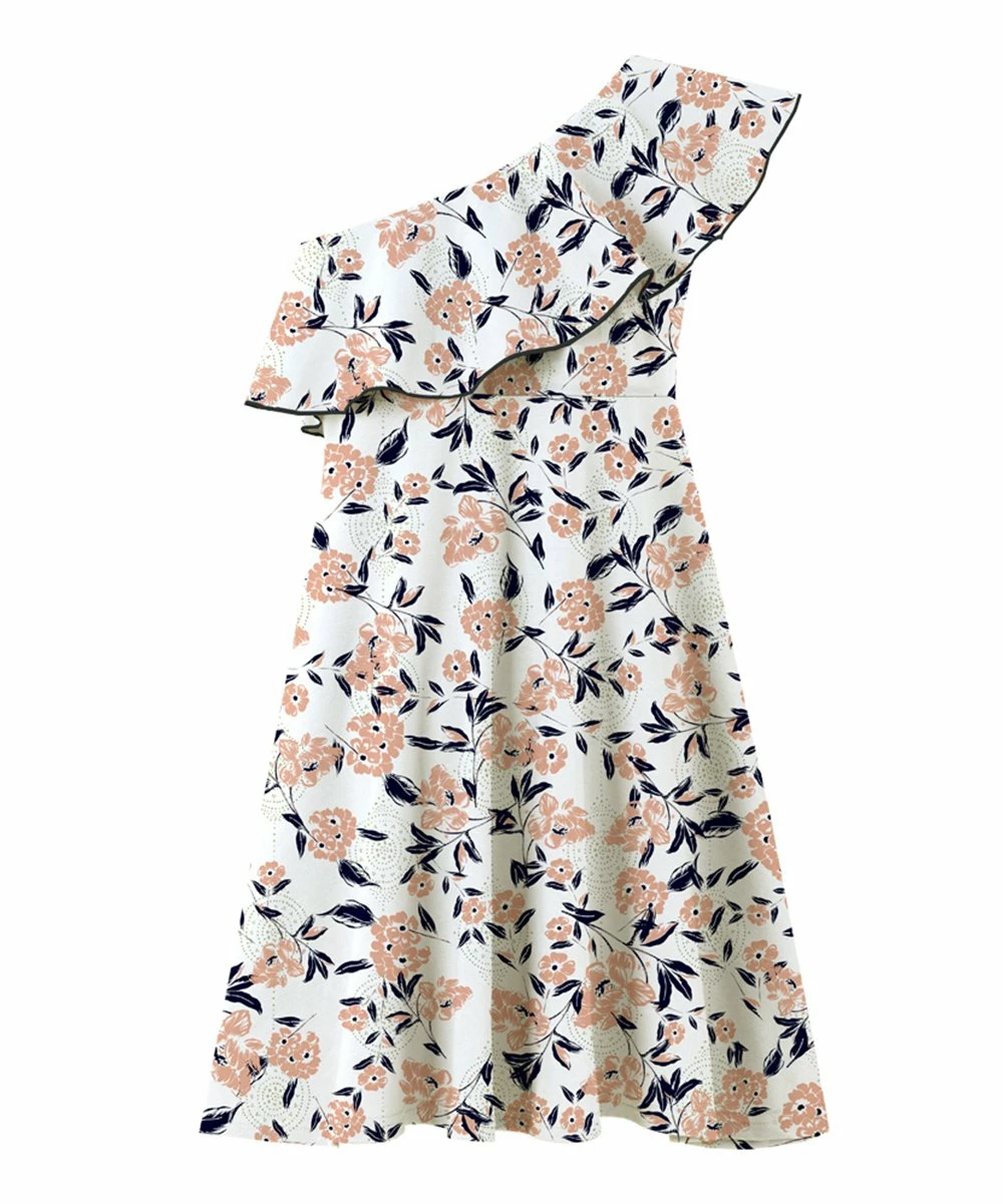 Promo ๐งจ Trend Blossoms Ivory & Dusty Peach Floral Asymmetrical Sleeveless ๐ Dress - ๐ง Girls โ๏ธ 4 Promo ๐งจ Trend Blossoms Ivory & Dusty Peach Floral Asymmetrical Sleeveless ๐ Dress - ๐ง Girls โ๏ธ - Image 2