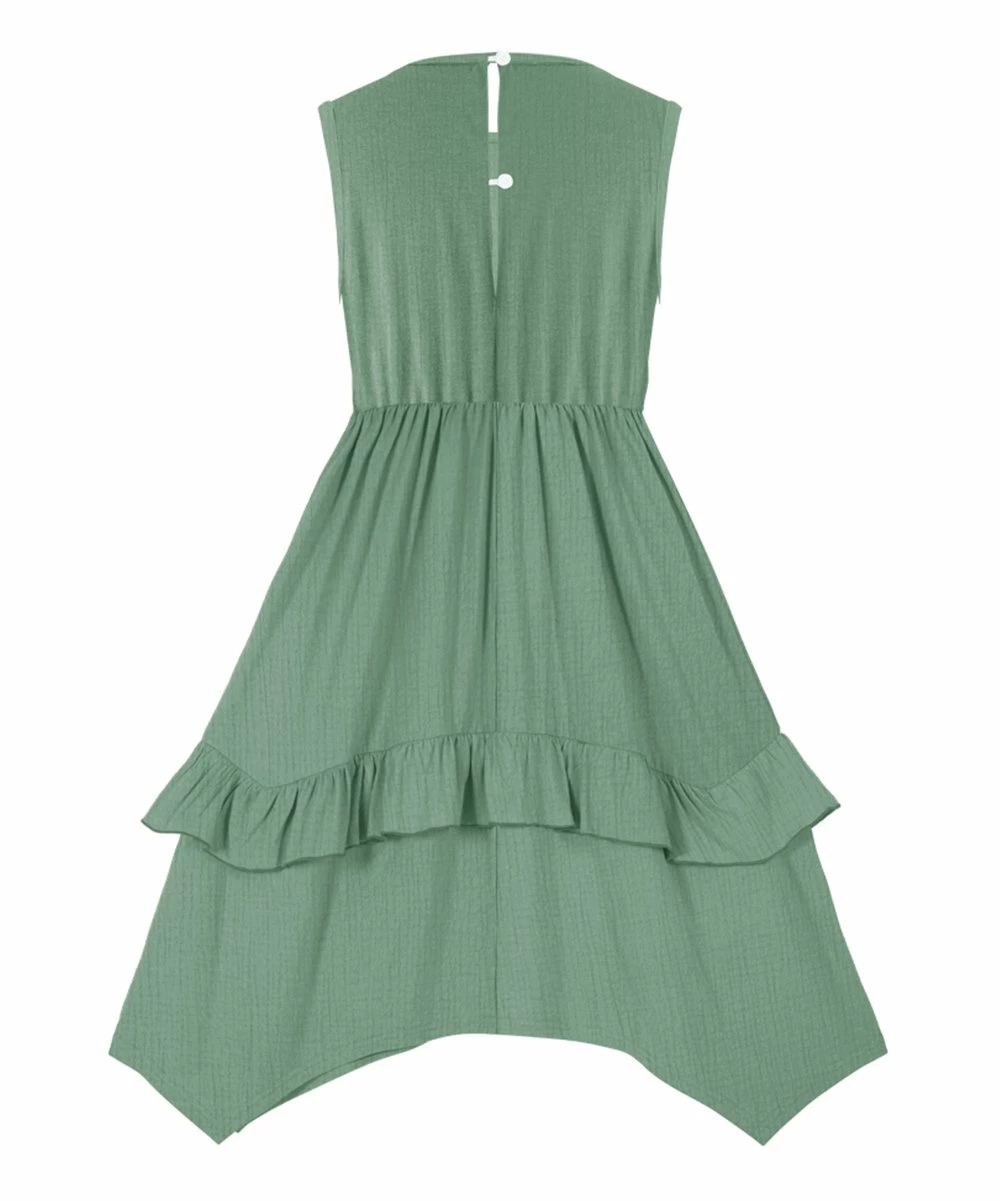 Wholesale ✔️ Trend Blossoms Light Green Crinkle Sleeveless Handkerchief 👗 Dress - 👧 Girls 😉 4 Wholesale ✔️ Trend Blossoms Light Green Crinkle Sleeveless Handkerchief 👗 Dress - 👧 Girls 😉 - Image 2