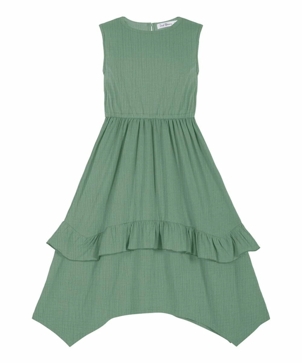 Wholesale ✔️ Trend Blossoms Light Green Crinkle Sleeveless Handkerchief 👗 Dress - 👧 Girls 😉 3 Wholesale ✔️ Trend Blossoms Light Green Crinkle Sleeveless Handkerchief 👗 Dress - 👧 Girls 😉