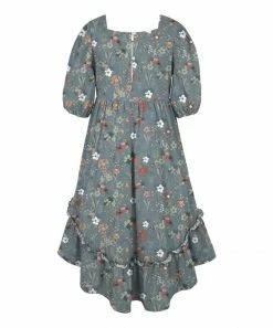 Coupon 😍 Trend Blossoms Dusty Blue & Pink Floral Hi-Low Peasant 👗 Dress - 👧 Girls 👍 -Trend Blossoms-shop zu110725002 alt 3 tm1668627310