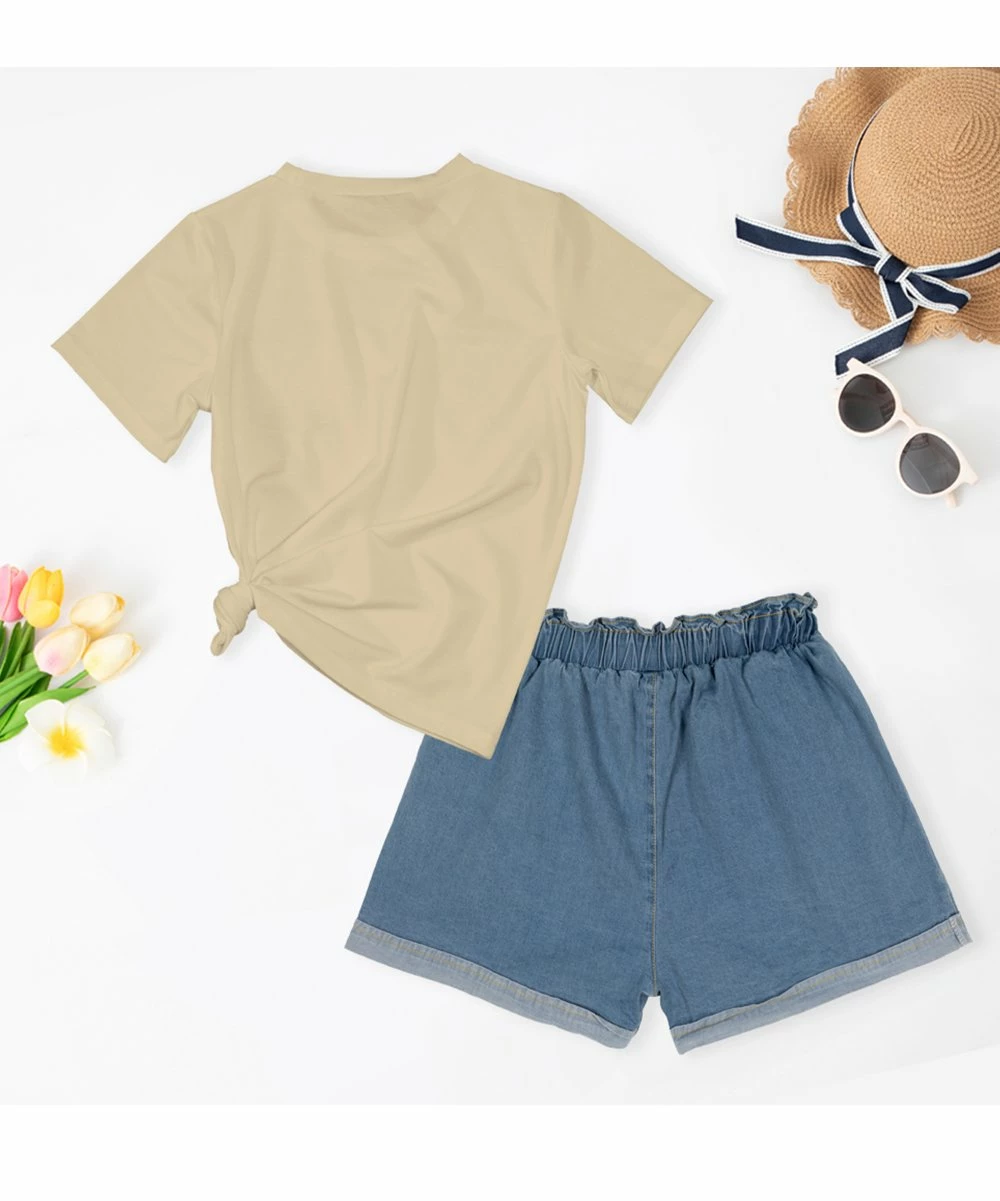 Best Pirce ๐ Trend Blossoms Cream Sun Graphic Tee & Blue Denim High-Waist Shorts - ๐ง Girls ๐คฉ 4 Best Pirce ๐ Trend Blossoms Cream Sun Graphic Tee & Blue Denim High-Waist Shorts - ๐ง Girls ๐คฉ - Image 2