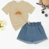 Best Pirce 😍 Trend Blossoms Cream Sun Graphic Tee & Blue Denim High-Waist Shorts - 👧 Girls 🤩 -Trend Blossoms-shop zu110725030 main tm1668627310