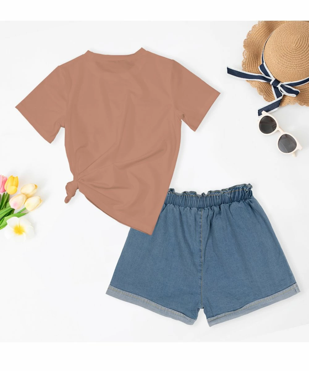 Coupon ✔️ Trend Blossoms Dusty Coral 'Just Peachy' Graphic Tee & Denim High-Waist Shorts - 👧 Girls ✔️ 6 Coupon ✔️ Trend Blossoms Dusty Coral 'Just Peachy' Graphic Tee & Denim High-Waist Shorts - 👧 Girls ✔️ - Image 4