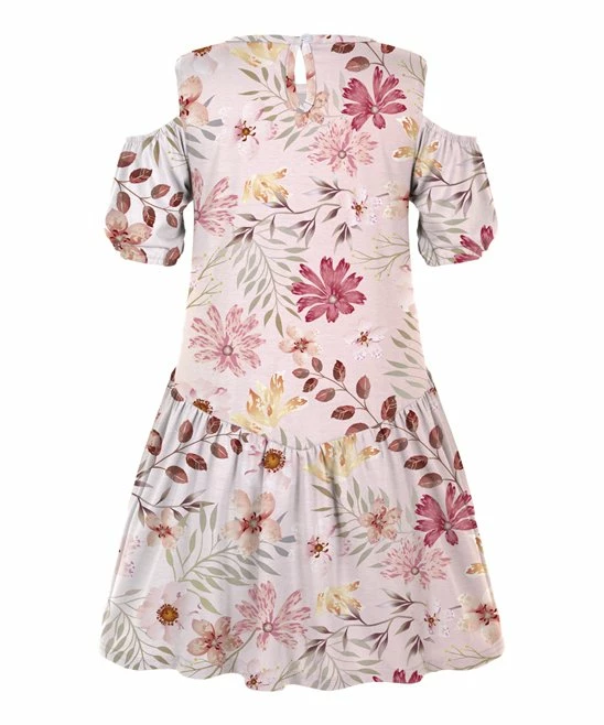 Deals ❤️ Trend Blossoms Light Peach & Green Floral Cold-Shoulder Bow-Accent A-Line 👗 Dress - 👧 Girls 👏 4 Deals ❤️ Trend Blossoms Light Peach & Green Floral Cold-Shoulder Bow-Accent A-Line 👗 Dress - 👧 Girls 👏 - Image 2