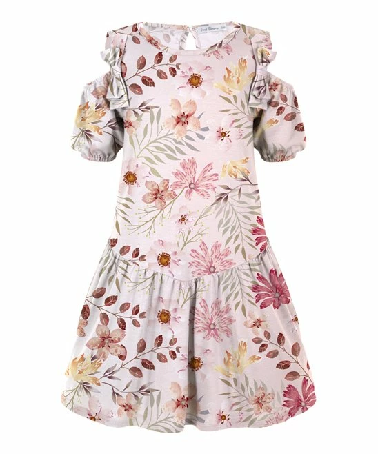 Deals ❤️ Trend Blossoms Light Peach & Green Floral Cold-Shoulder Bow-Accent A-Line 👗 Dress - 👧 Girls 👏 3 Deals ❤️ Trend Blossoms Light Peach & Green Floral Cold-Shoulder Bow-Accent A-Line 👗 Dress - 👧 Girls 👏