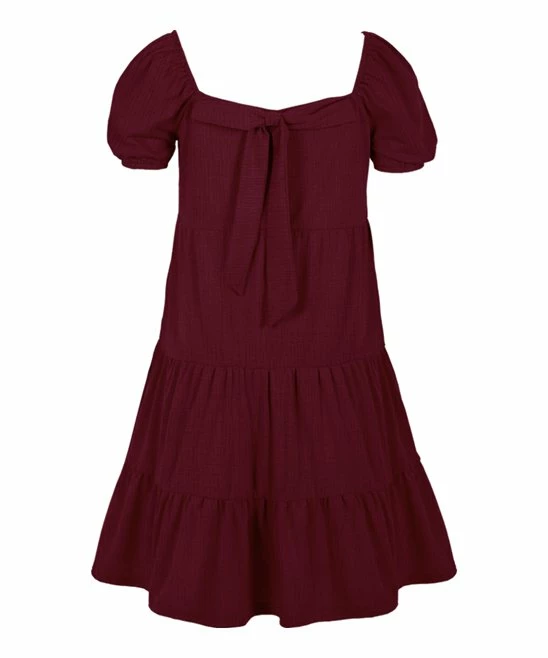 Budget ๐งจ Trend Blossoms Burgundy Crinkle Tiered Puff-Sleeve Peasant ๐ Dress - ๐ง Girls โญ 4 Budget ๐งจ Trend Blossoms Burgundy Crinkle Tiered Puff-Sleeve Peasant ๐ Dress - ๐ง Girls โญ - Image 2