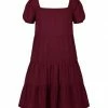 Budget 🧨 Trend Blossoms Burgundy Crinkle Tiered Puff-Sleeve Peasant 👗 Dress - 👧 Girls ⭐ -Trend Blossoms-shop zu110725344 main tm1668626131