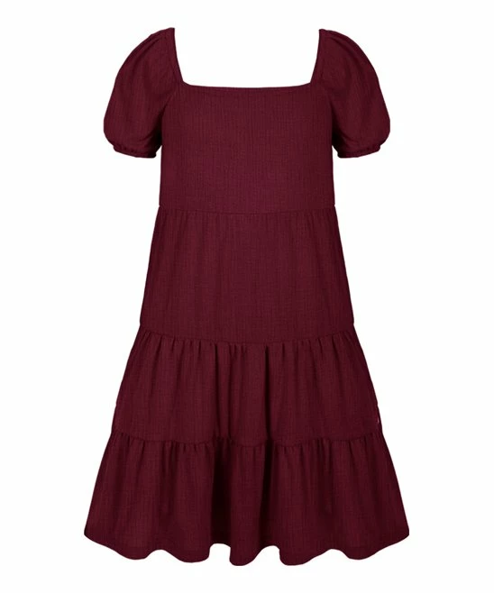 Budget ๐งจ Trend Blossoms Burgundy Crinkle Tiered Puff-Sleeve Peasant ๐ Dress - ๐ง Girls โญ 3 Budget ๐งจ Trend Blossoms Burgundy Crinkle Tiered Puff-Sleeve Peasant ๐ Dress - ๐ง Girls โญ
