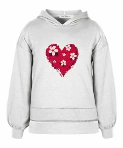 Best Sale 😀 Trend Blossoms White & Red Floral Heart Puff-Sleeve Hoodie - 👧 Girls ✔️