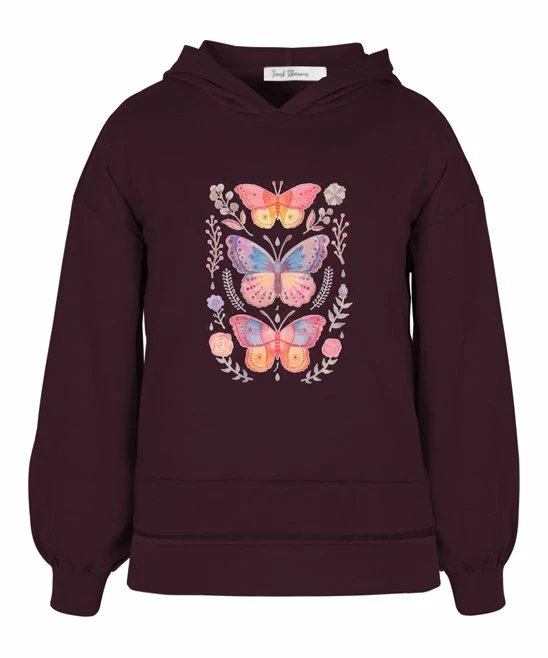 Deals ๐ Trend Blossoms Wine Berry & Pink Floral Butterfly Puff-Sleeve Hoodie - ๐ง Girls ๐ 3 Deals ๐ Trend Blossoms Wine Berry & Pink Floral Butterfly Puff-Sleeve Hoodie - ๐ง Girls ๐