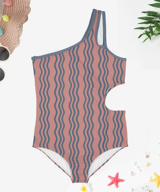 Budget โ๏ธ Trend Blossoms Dusty Pink & Dusty Blue Wavy Stripe Asymmetrical Cut-Out One-Piece - ๐ง Girls ๐ 3 Budget โ๏ธ Trend Blossoms Dusty Pink & Dusty Blue Wavy Stripe Asymmetrical Cut-Out One-Piece - ๐ง Girls ๐