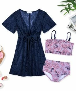 Outlet 🎉 Trend Blossoms Light Pink Floral Bandeau High-Waist 👙 Bikini Set - 👧 Girls ⭐