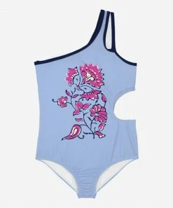 Deals 🧨 Trend Blossoms Light Blue & Pink Flowers Asymmetrical Cut-Out One-Piece - 👧 Girls 👍 -Trend Blossoms-shop zu110725664 alt 1 tm1669072878