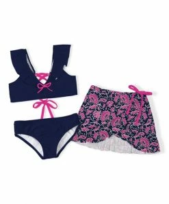 Cheap 🛒 Trend Blossoms Navy & Pink Floral Flutter-Sleeve 👙 Bikini Set - 👧 Girls 👍 -Trend Blossoms-shop zu110725671 alt 1 tm1669072878