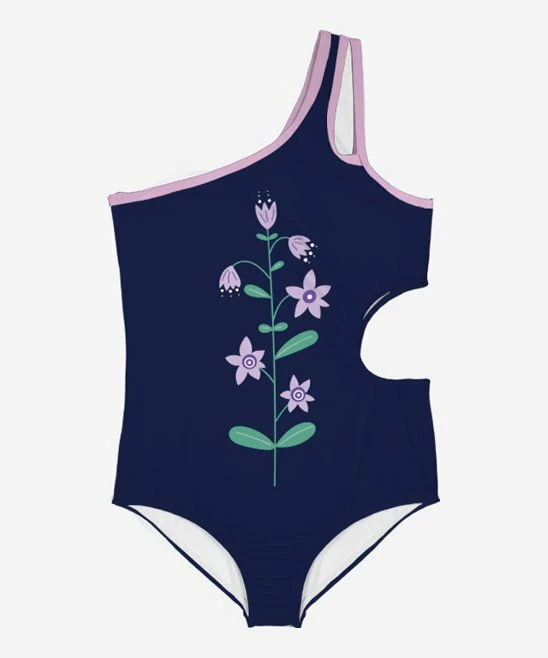Wholesale 🎉 Trend Blossoms Navy Asymmetrical Floral Cut-Out One-Piece - 👧 Girls ❤️ 4 Wholesale 🎉 Trend Blossoms Navy Asymmetrical Floral Cut-Out One-Piece - 👧 Girls ❤️ - Image 2