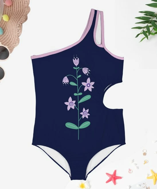 Wholesale 🎉 Trend Blossoms Navy Asymmetrical Floral Cut-Out One-Piece - 👧 Girls ❤️ 3 Wholesale 🎉 Trend Blossoms Navy Asymmetrical Floral Cut-Out One-Piece - 👧 Girls ❤️