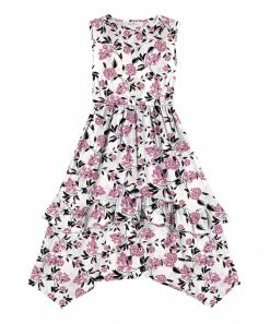 Promo 😀 Trend Blossoms Ivory & Dusty Fuchsia Floral Sleeveless Handkerchief 👗 Dress - 👧 Girls 🛒