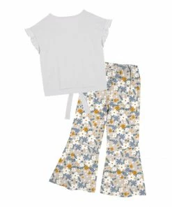 Best reviews of 😀 Trend Blossoms White Floral Knot-Front Top & Beige Flare Pants - 👧 Girls 👏 -Trend Blossoms-shop zu110733675 alt 2 tm1668627310