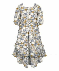 Promo 🎁 Trend Blossoms Dusty Blue & Beige Floral Hi-Low Peasant 👗 Dress - 👧 Girls 🎉 -Trend Blossoms-shop zu110733677 alt 2 tm1668627703