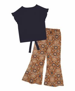 Buy ⌛ Trend Blossoms Dark Navy Hearts Knot-Front Top & Brown Arabesque Flare Pants - 👧 Girls 🧨 -Trend Blossoms-shop zu110733686 alt 2 tm1668627310