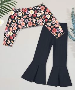 Best reviews of 🎁 Trend Blossoms Pink Floral Off-Shoulder Crop Top & Dark Navy Flare Pants - 👧 Girls 🌟