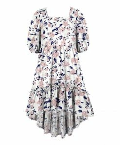 Top 10 ⌛ Trend Blossoms Ivory & Dusty Pink Floral Hi-Low Peasant 👗 Dress - 👧 Girls 🛒