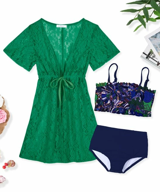 Coupon โค๏ธ Trend Blossoms Navy Abstract Bandeau High-Waist ๐ Bikini Set - ๐ง Girls ๐ 3 Coupon โค๏ธ Trend Blossoms Navy Abstract Bandeau High-Waist ๐ Bikini Set - ๐ง Girls ๐