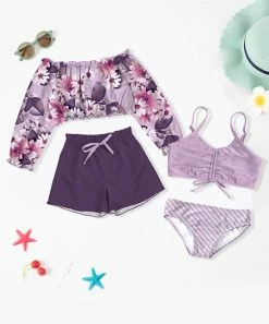 Best deal ✨ Trend Blossoms Purple Floral & Stripe 👙 Bikini Set - 👧 Girls 🎁