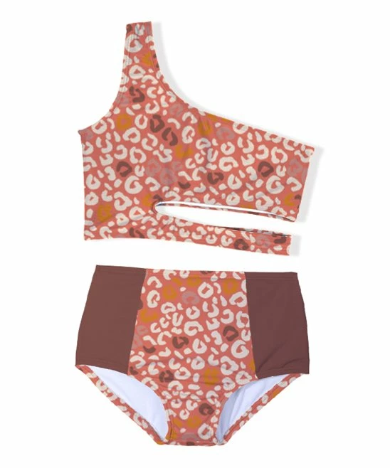 Discount ๐งจ Trend Blossoms Dusty Coral Leopard Asymmetrical Cut-Out High-Waist ๐ Bikini - ๐ง Girls ๐ 4 Discount ๐งจ Trend Blossoms Dusty Coral Leopard Asymmetrical Cut-Out High-Waist ๐ Bikini - ๐ง Girls ๐ - Image 2