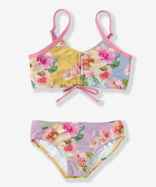 Promo ⌛ Trend Blossoms Mustard & Pink Floral Drawstring 👙 Bikini - 👧 Girls 👍 4 Promo ⌛ Trend Blossoms Mustard & Pink Floral Drawstring 👙 Bikini - 👧 Girls 👍 - Image 2
