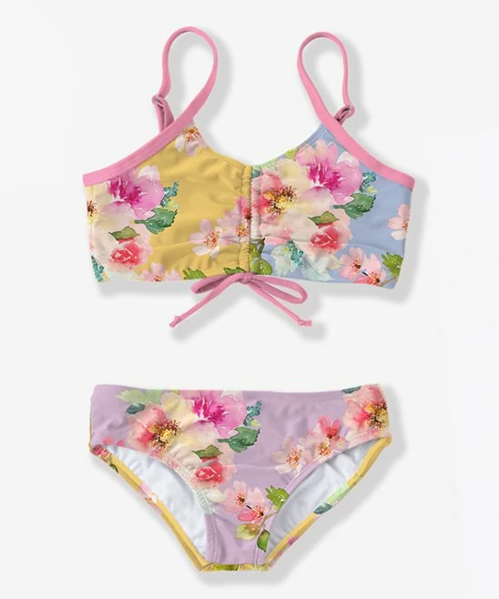 Promo ⌛ Trend Blossoms Mustard & Pink Floral Drawstring 👙 Bikini - 👧 Girls 👍 3 Promo ⌛ Trend Blossoms Mustard & Pink Floral Drawstring 👙 Bikini - 👧 Girls 👍