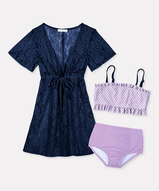 Cheap 🔔 Trend Blossoms Lavender Stripe Bandeau High-Waist 👙 Bikini Set - 👧 Girls 🔥 4 Cheap 🔔 Trend Blossoms Lavender Stripe Bandeau High-Waist 👙 Bikini Set - 👧 Girls 🔥 - Image 2