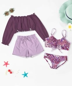 Best Pirce ✔️ Trend Blossoms Plum & Dusty Pink Abstract 👙 Bikini Set - 👧 Girls 🔔