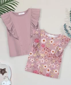 Flash Sale 🥰 Trend Blossoms Dusty Pink Floral Leaf Ruffle-Accent Sleeveless Top Set - 👧 Girls 😍