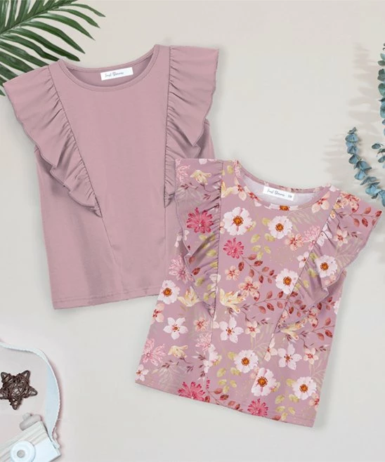 Flash Sale ๐ฅฐ Trend Blossoms Dusty Pink Floral Leaf Ruffle-Accent Sleeveless Top Set - ๐ง Girls ๐ 3 Flash Sale ๐ฅฐ Trend Blossoms Dusty Pink Floral Leaf Ruffle-Accent Sleeveless Top Set - ๐ง Girls ๐