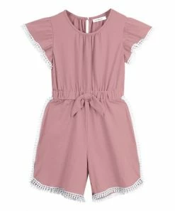 Top 10 😍 Trend Blossoms Dusty Pink Bow-Front Angel-Sleeve Romper - 👧 Girls 🛒