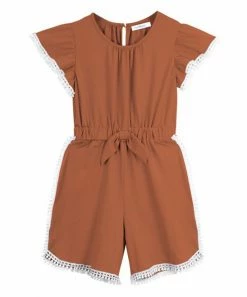 Outlet 👏 Trend Blossoms Orange Bow-Front Angel-Sleeve Romper - 👧 Girls 😍