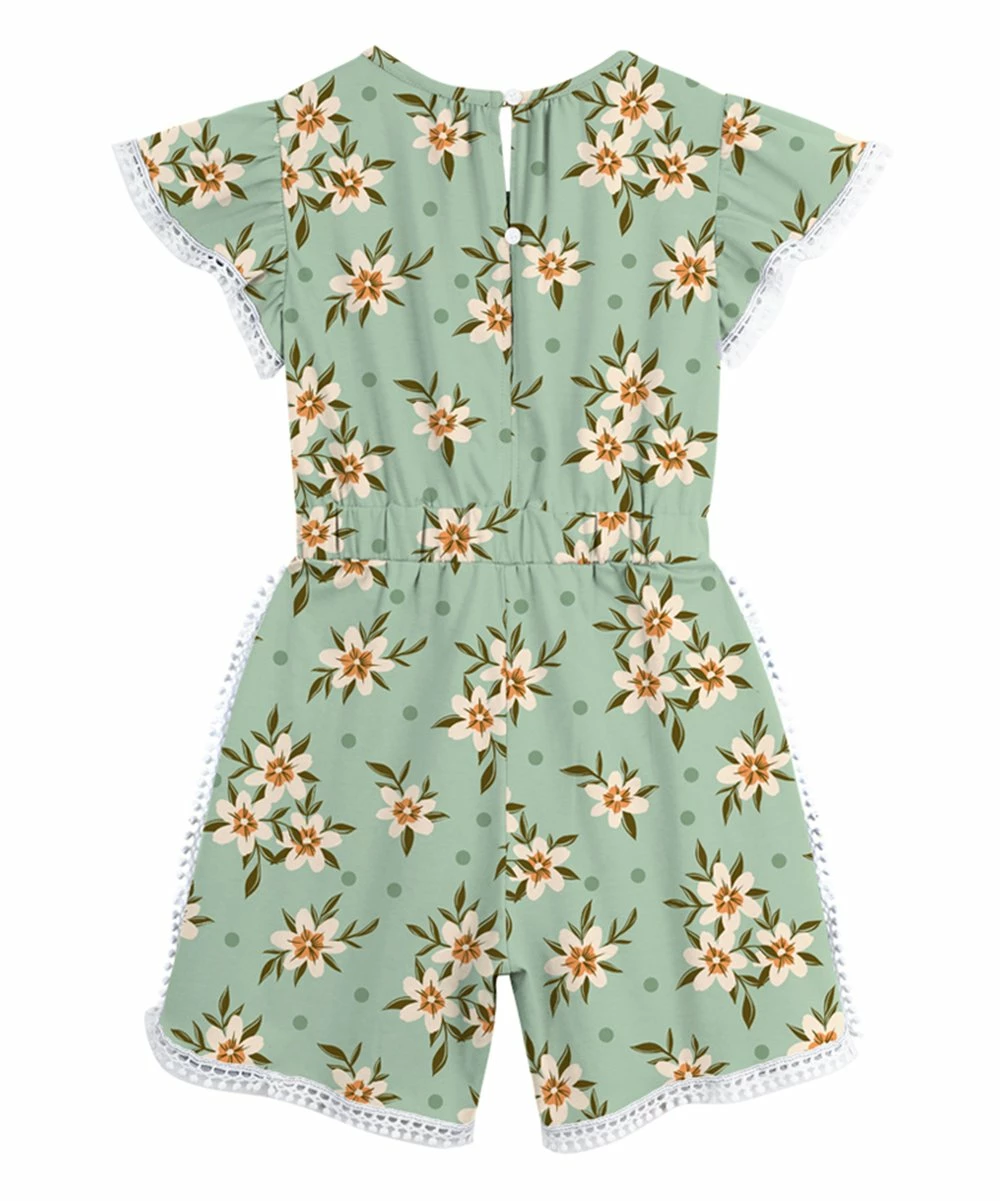 Promo ๐ Trend Blossoms Dusty Mint & Peach Floral & Polka Dot Bow-Front Angel-Sleeve Romper - ๐ง Girls ๐ 4 Promo ๐ Trend Blossoms Dusty Mint & Peach Floral & Polka Dot Bow-Front Angel-Sleeve Romper - ๐ง Girls ๐ - Image 2