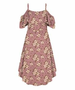Buy 🛒 Trend Blossoms Dusty Rose Floral & Polka Dot Cold-Shoulder Hi-Low 👗 Dress - 👧 Girls 🥰 -Trend Blossoms-shop zu110755276 alt 1 tm1668870340