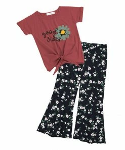 Promo โญ Trend Blossoms Brick Red 'Good Vibes' Floral Knot-Hem Top & Dark Navy Flare Pants - ๐ง Girls โญ 7 Promo โญ Trend Blossoms Brick Red 'Good Vibes' Floral Knot-Hem Top & Dark Navy Flare Pants - ๐ง Girls โญ -Trend Blossoms-shop zu110755282 alt 1 tm1668870340