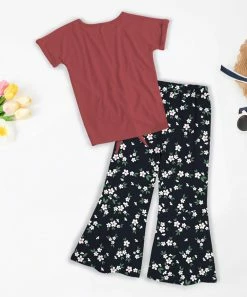 Promo โญ Trend Blossoms Brick Red 'Good Vibes' Floral Knot-Hem Top & Dark Navy Flare Pants - ๐ง Girls โญ 8 Promo โญ Trend Blossoms Brick Red 'Good Vibes' Floral Knot-Hem Top & Dark Navy Flare Pants - ๐ง Girls โญ -Trend Blossoms-shop zu110755282 alt 2 tm1668870340
