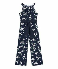 Trend Blossoms-shop 15 Brand new 🥰 Trend Blossoms Navy & Green Floral Bow-Belted Sleeveless Jumpsuit - 👧 Girls 💯