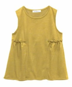 Cheap ❤️ Trend Blossoms Mustard Stripe Ruffle-Accent Sleeveless Tunic - 👧 Girls 😉