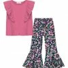 Hot Sale 😍 Trend Blossoms Hot Pink Ruffle-Accent Sleeveless Top & Black Floral Flare Pants - 👧 Girls 🎉 -Trend Blossoms-shop zu110821275 main tm1668881386