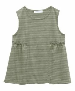 Coupon 🤩 Trend Blossoms Sage Green Stripe Ruffle-Accent Sleeveless Tunic - 👧 Girls 🔥