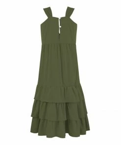 Promo 👏 Trend Blossoms Army Green Tiered Sleeveless Maxi 👗 Dress - 👧 Girls 🧨 -Trend Blossoms-shop zu110823535 alt 1 tm1668881386