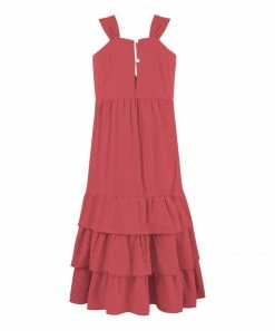 Best Sale 👍 Trend Blossoms Hot Coral Tiered Sleeveless Maxi 👗 Dress - 👧 Girls 👍 -Trend Blossoms-shop zu110823628 alt 2 tm1668881386