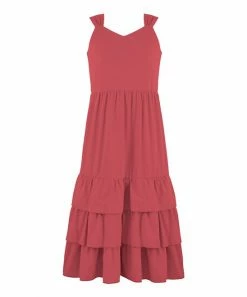 Best Sale 👍 Trend Blossoms Hot Coral Tiered Sleeveless Maxi 👗 Dress - 👧 Girls 👍