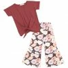 Top 10 ✨ Trend Blossoms Brick Red Knot-Front Top & Pink Floral Flare Pants - 👧 Girls 🥰 -Trend Blossoms-shop zu111121342 main tm1669814752